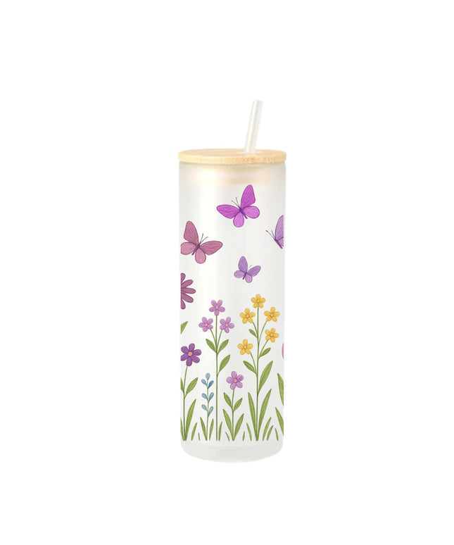 Luxury Glass with a Flowers and Butterflies design - 17oz