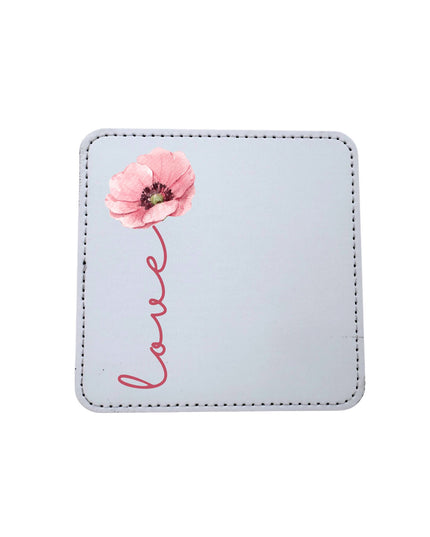 coster with Floral and 'love' text design.
