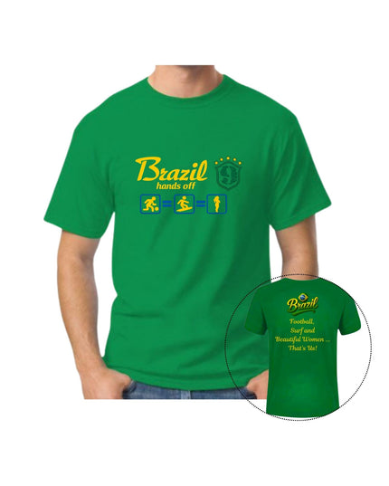Green t-shirt with yellow text and graphics 