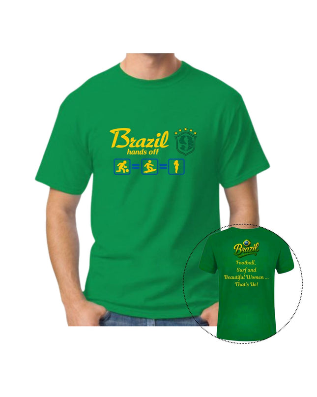 Green t-shirt with yellow text and graphics 