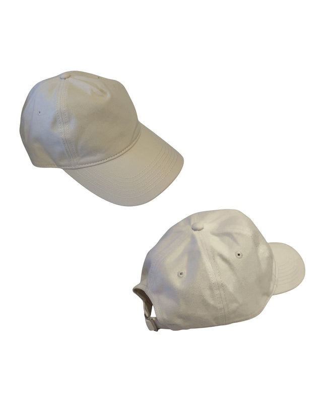 Two white baseball caps on a white background