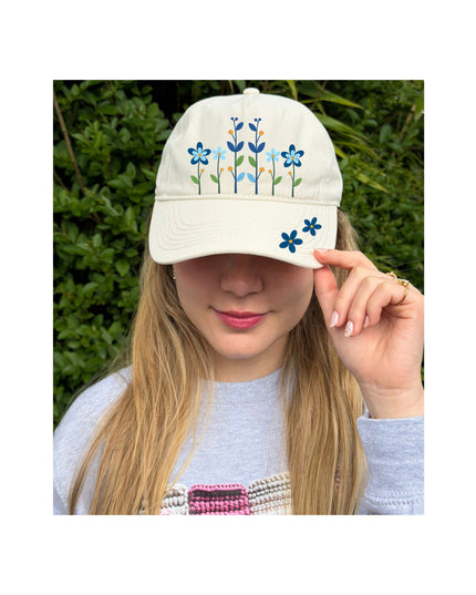 Delicate cap with Blue Floral design - 5 panels