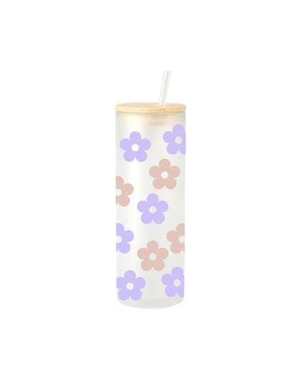 Tumbler with floral design on a white background