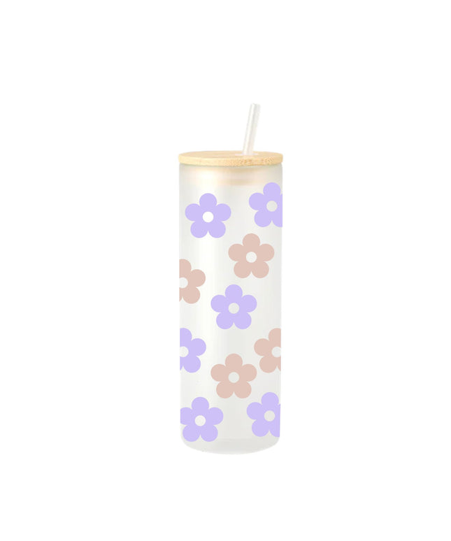 Tumbler with floral design on a white background