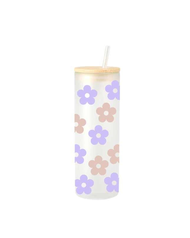 Tumbler with floral design on a white background