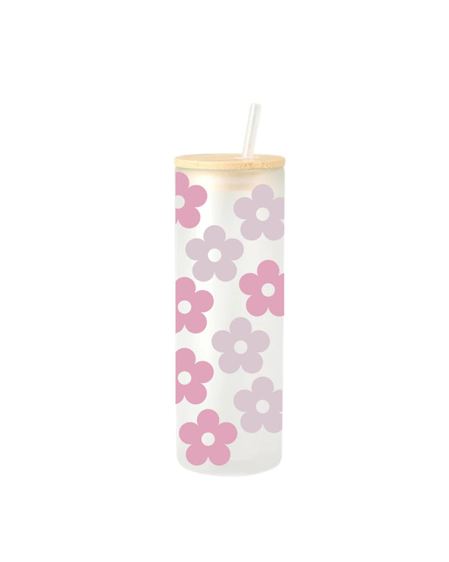 Luxury Glass with a Pink Daisies design - 17oz