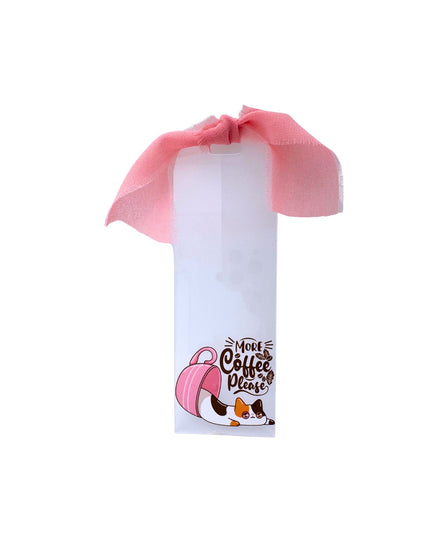 Product with pink bow and 'Give Coffee Please' text on a white background