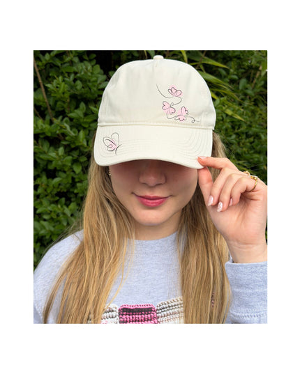 Delicate cap with Bege Butterflies design - 5 panels