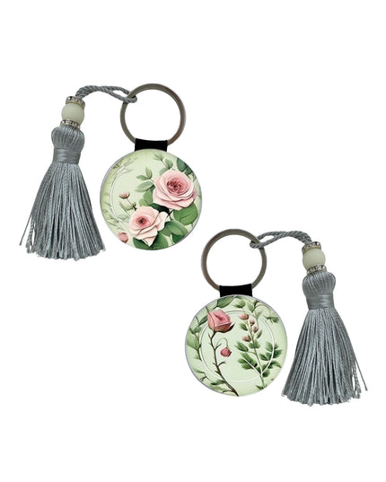 Round Keyring with a Rose design