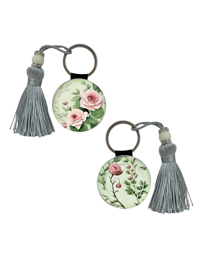 Round Keyring with a Rose design