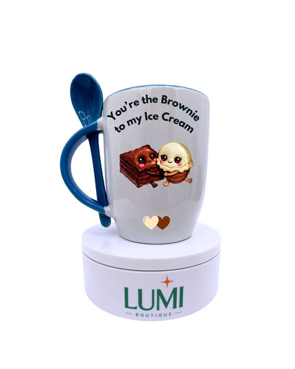 You're the Brownie to my Cream - Two-Tone Ceramic Mug with Spoon 12oz