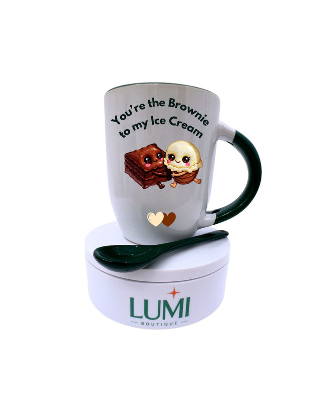 You're the Brownie to my Cream - Two-Tone Ceramic Mug with Spoon 12oz