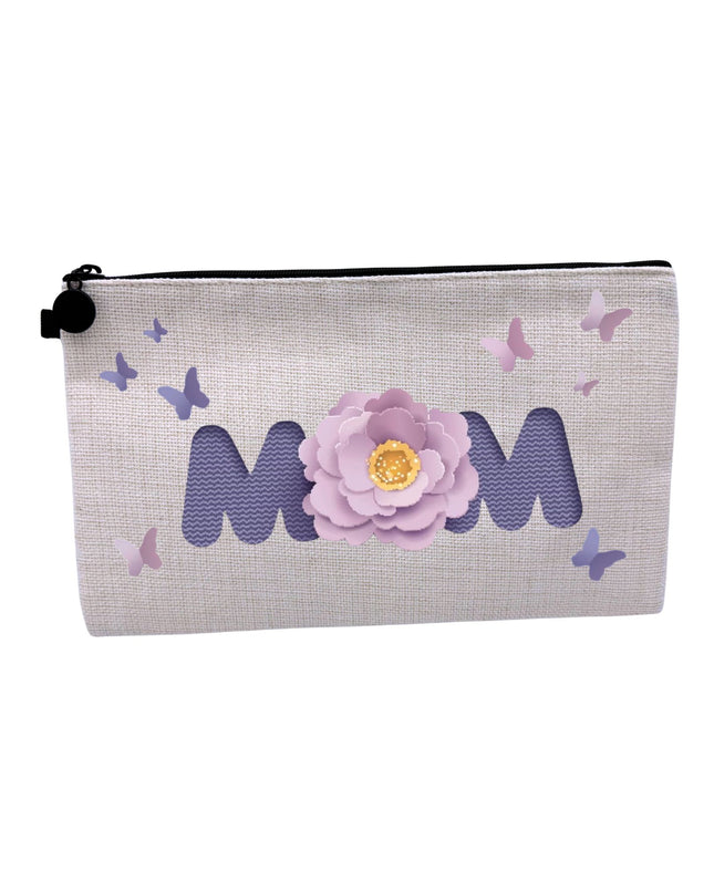 Linen Cosmetic Pouch with MOM and butterfly design