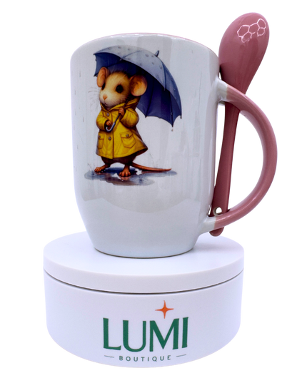 Elegant mug with a mouse in the rain design 12oz