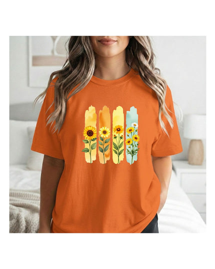 an orange t-shirt with floral design 