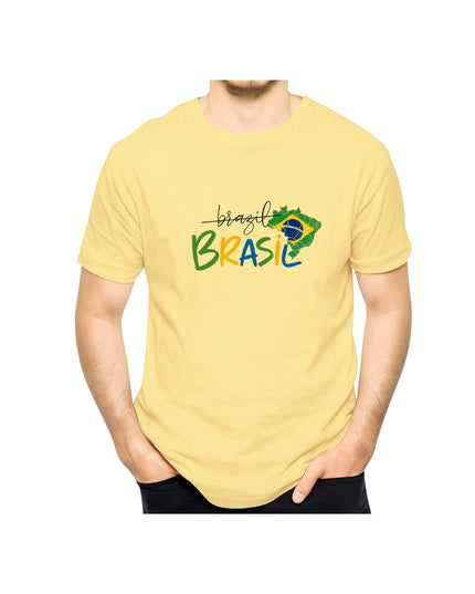 Yellow t-shirt with 'Brasil' text and flag design 
