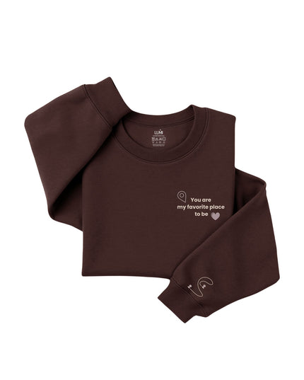Brown sweatshirt with text 