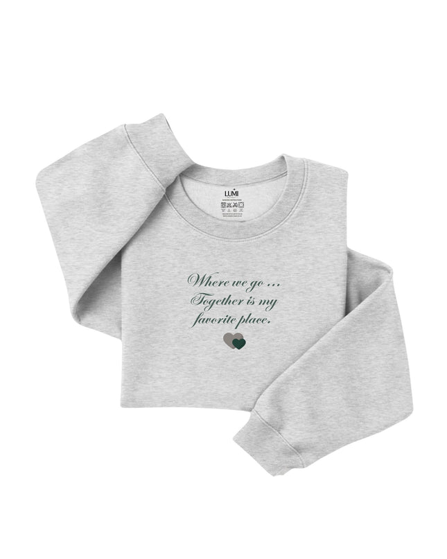 Gray sweatshirt with text 