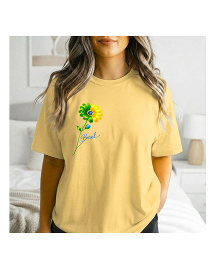  a yellow t-shirt with a sunflower design 