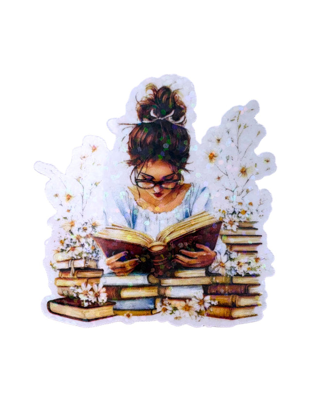 Sticker with a woman reading book design