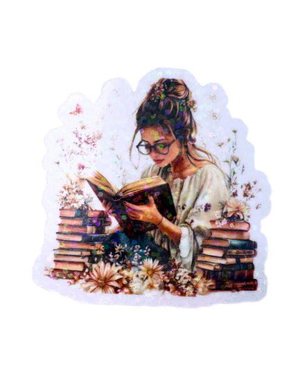 Sticker with a woman reading book design