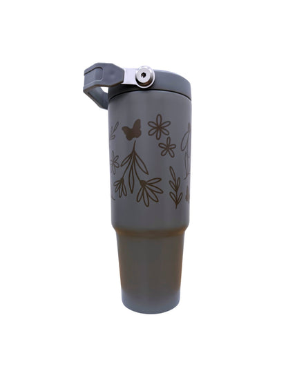 Deluxe grey matte with a floral design 30oz