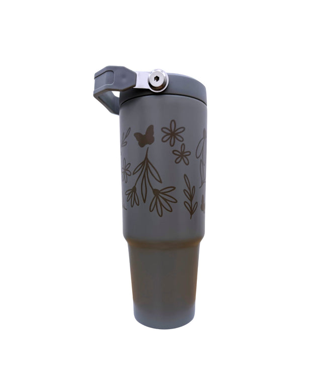 Deluxe grey matte with a floral design 30oz