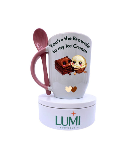 You're the Brownie to my Cream - Two-Tone Ceramic Mug with Spoon 12oz