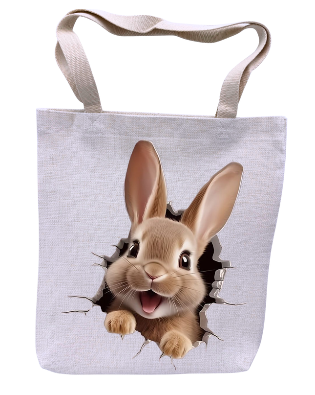 Tote bag with a rabbit design on a white background