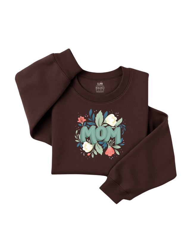 Brown sweatshirt with 'Mom' and floral design