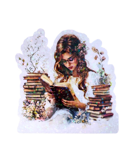 Sticker with a woman reading book design
