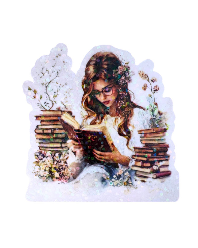 Sticker with a woman reading book design