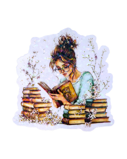 Sticker with a woman reading book design