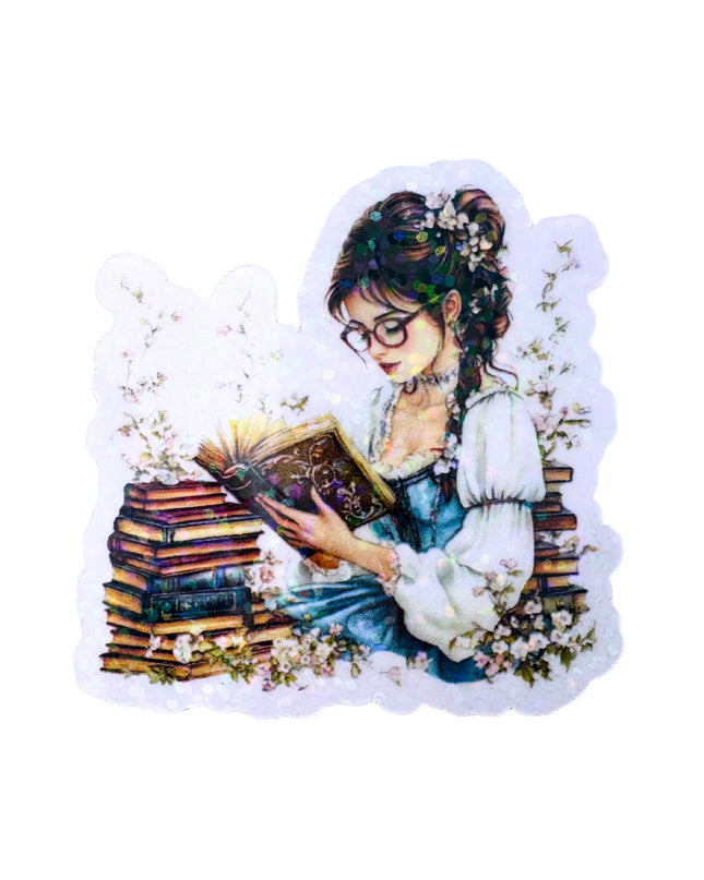 Sticker with a woman reading book design