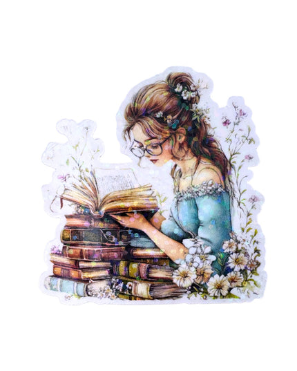 Sticker with a woman reading book design