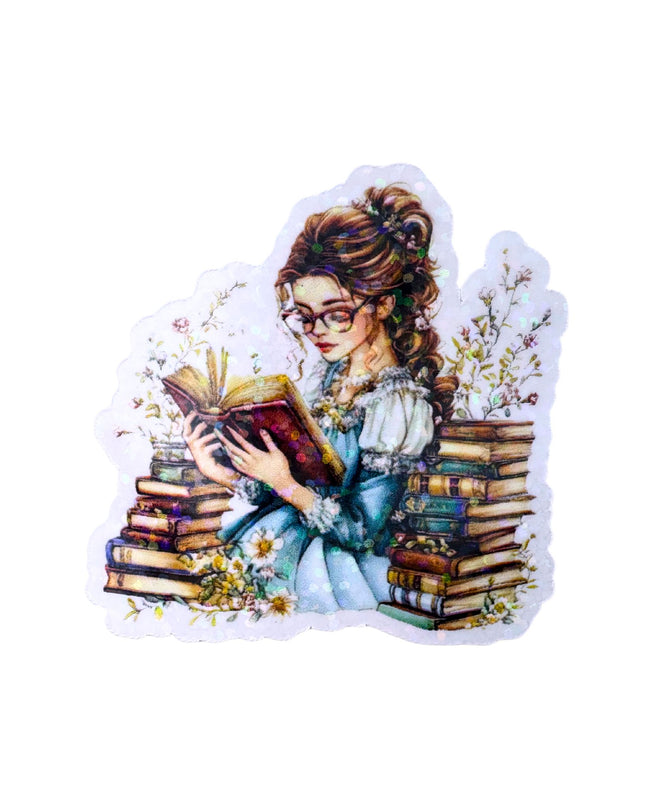 Sticker with a woman reading book design