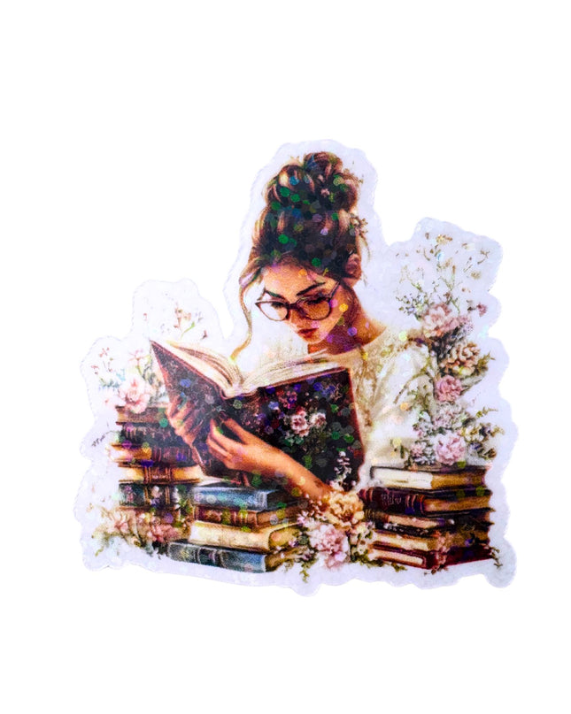 Sticker with a woman reading book design