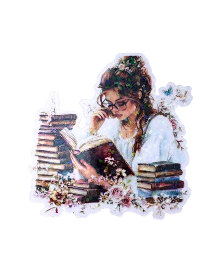 Sticker with a woman reading book design