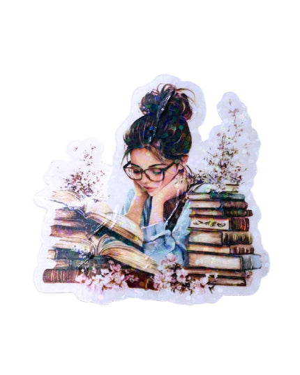 Sticker with a woman reading book design