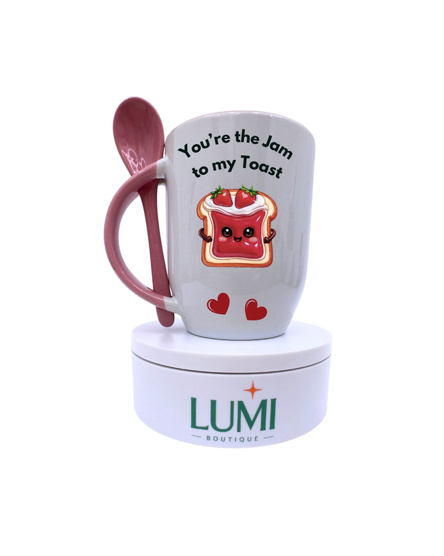 You're the Jam to my Toaste - Two-Tone Ceramic Mug with Spoon 12oz