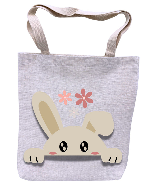 Tote bag with a cartoon rabbit design on a white background