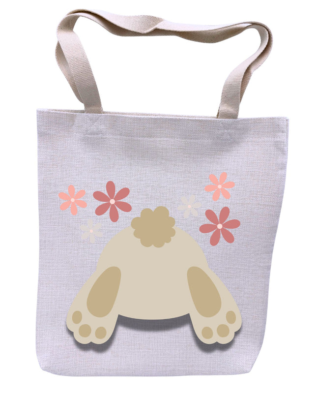 Tote bag with paw print and flowers on a light gray background