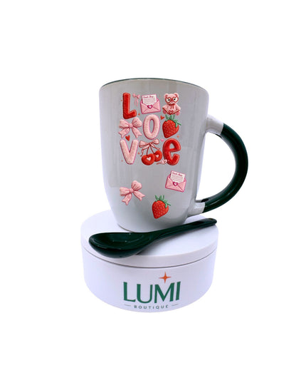 Love in Every Sip – Two-Tone Ceramic Mug with Spoon 12oz
