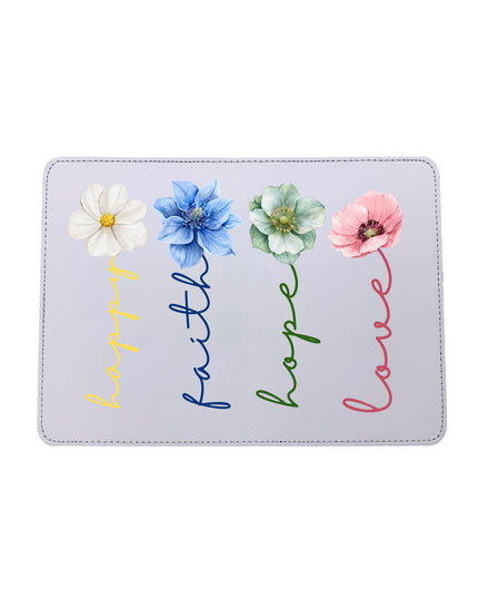 Floral design with motivational words on a gray background