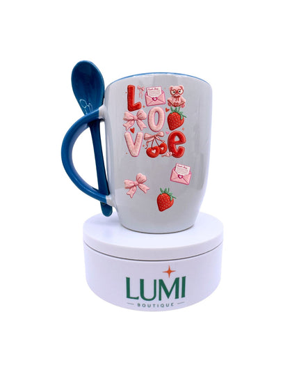 Love in Every Sip – Two-Tone Ceramic Mug with Spoon 12oz