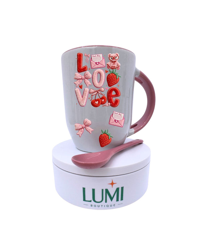 Love in Every Sip – Two-Tone Ceramic Mug with Spoon 12oz