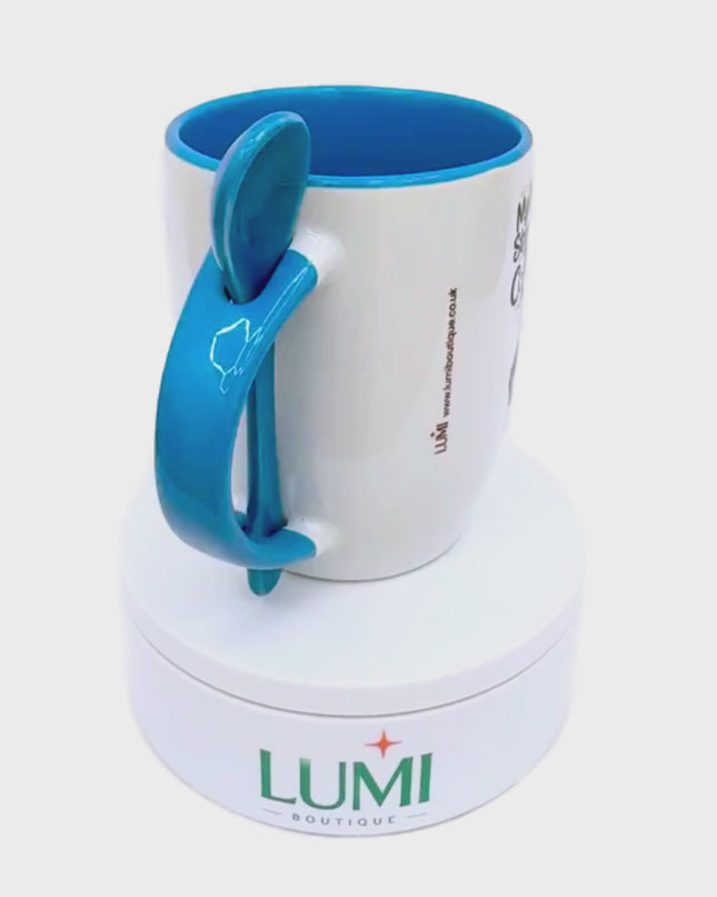 Elegant mug with a woman holding a coffee cup and a glass of wine design 12oz