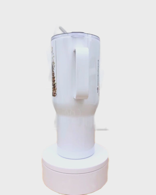 Deluxe white tumbler with a woman reading book design 25oz